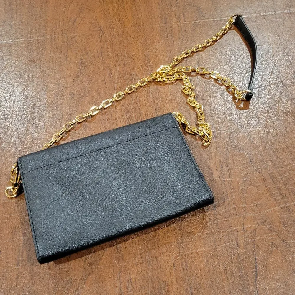 Tory Burch Black Gold tone Chain Leather Shoulder Bag Wristlet/Wallet combo